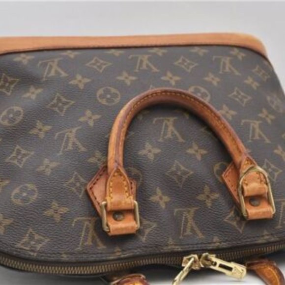 Vintage Louis Vuitton Alma Monogram Logo Leather Handbag Satchel Brown Tan Gold - Picture 12 of 14